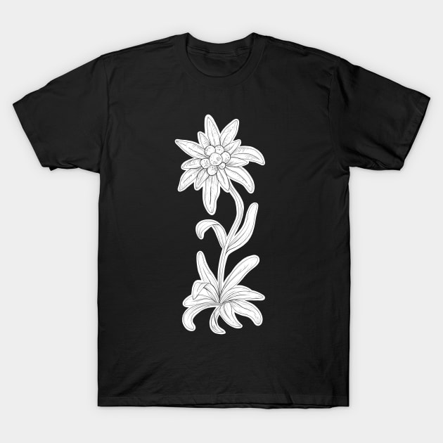 Edelweiss Flower Pen Drawing T-Shirt by emmalouvideos